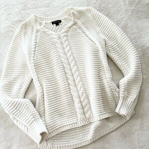 REPEAT Chunky Cable Knit Cotton V-Neck Sweater XS White
